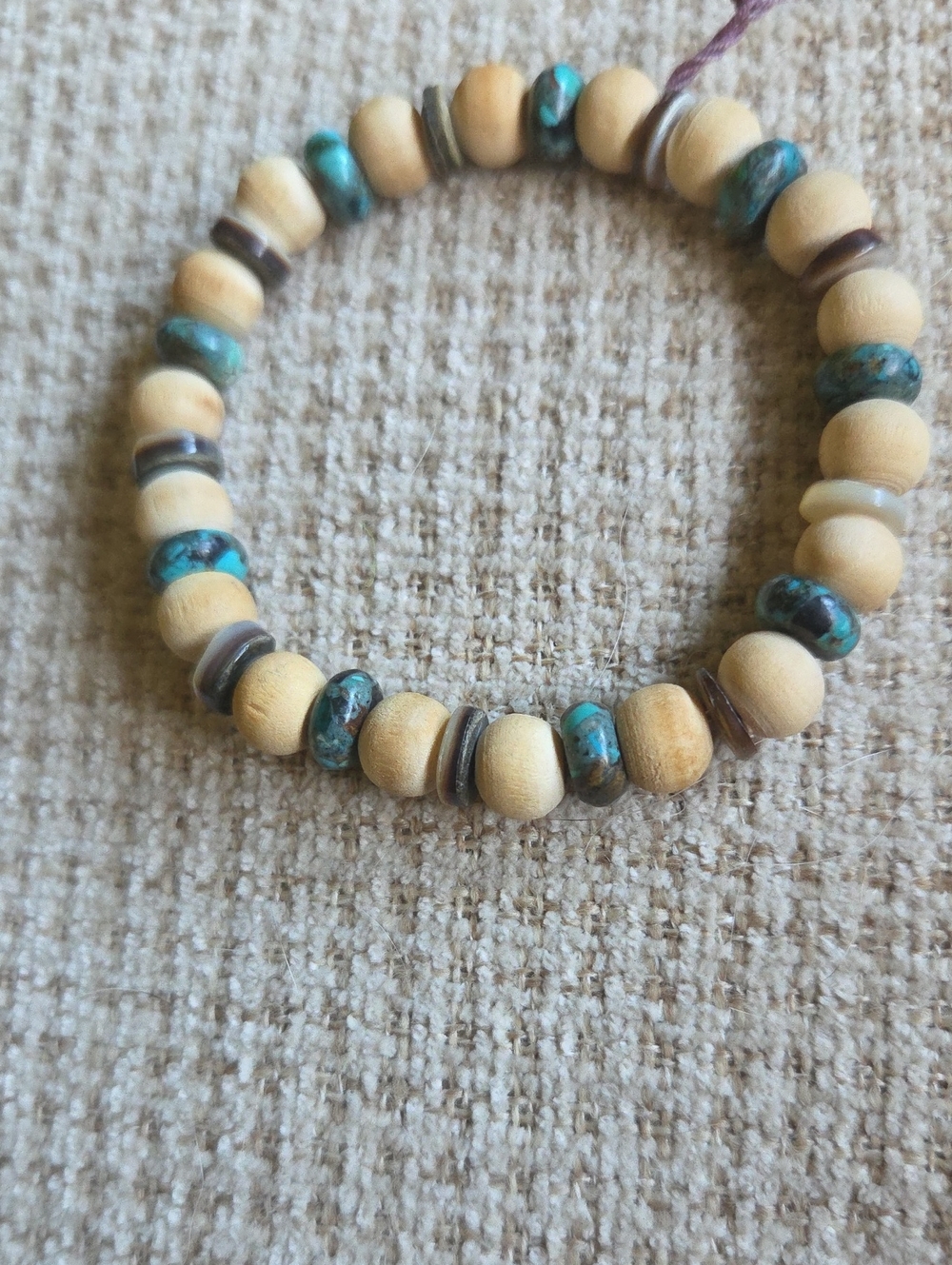 Handcrafted Turquoise & Natural Wood Bead Bracelet